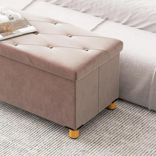 Banco Almacenaje Capacidad de 67 L 76x38x38 cm Tapizado en Terciopelo Carga 120 kg para Sala de Estar Dormitorio Rosa [3]