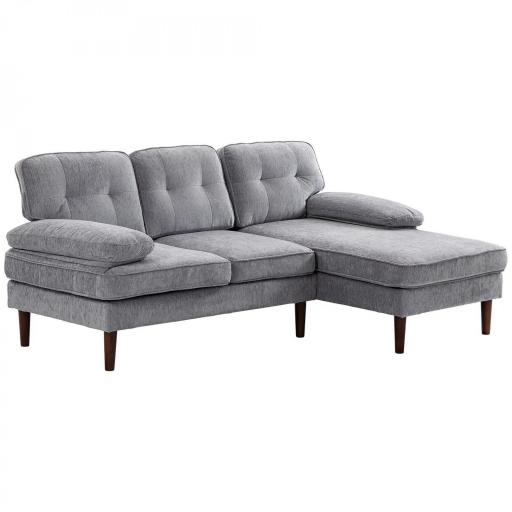 Sofá Esquinero de 3 Plazas Tapizado en Chenilla en Forma de L con Patas de Madera y Reposabrazos 215x142x88 cm Gris [7]