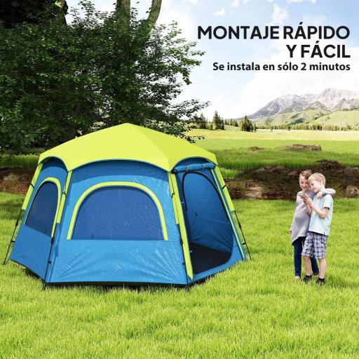 Tienda de Campaña para 4 Personas con Fácil Montaje Protección UV y Bolsa de Transporte 280x240x155 cm Azul [2]