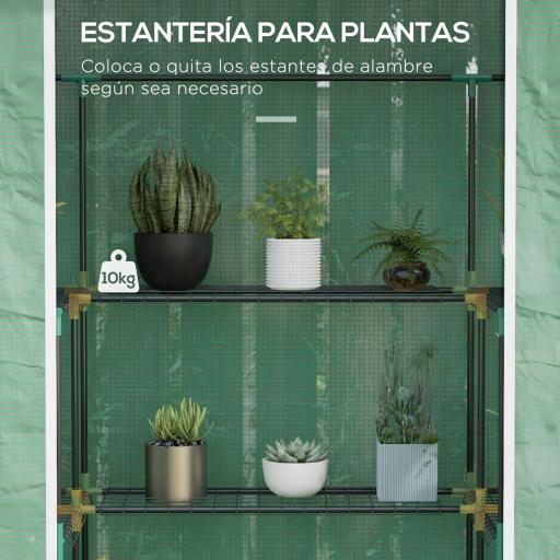 Invernadero con 1 Puerta 2 Ventanas y Estantes de 2 Niveles en Forma de U para Cultivo de Plantas 140x73x190 cm Verde [2]