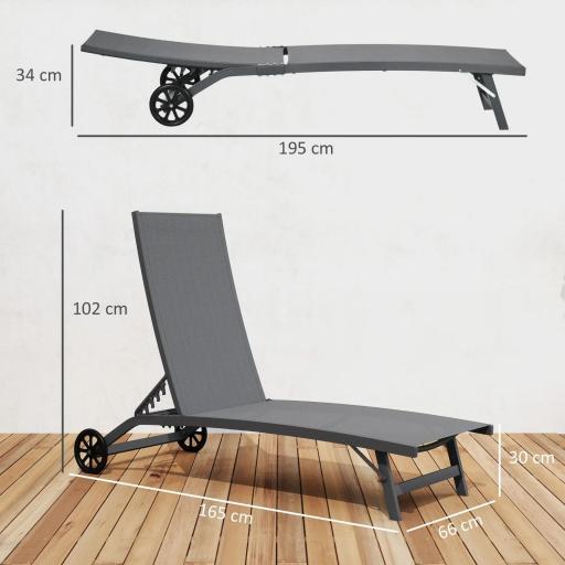 Juego de 2 Tumbonas Reclinables de Jardín de Aluminio con Respaldo Ajustable y Ruedas 165x66x102 cm Gris Oscuro [1]