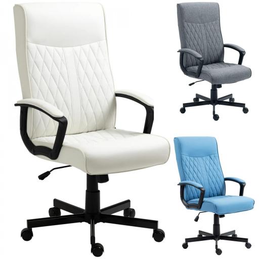 Silla de Oficina con Respaldo Alto Altura Ajustable y Función de Inclinación 65x65x102-112,5 cm Blanco Roto [8]