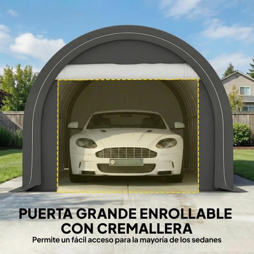 Garaje Exterior para Coche 3x5 m Impermeable con Tejido PE Resistente Marco de Acero Galvanizado UPF30+ Gris [3]