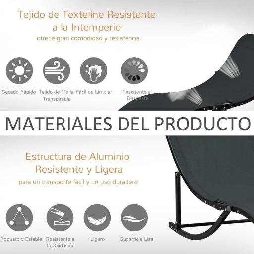  2 Tumbonas Plegables de Aluminio en Forma de S Ergonómica con Tela Texteline para Piscina Patio Jardín Terraza 165x61x63 cm Negro [3]