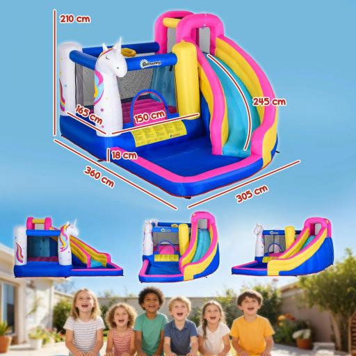 Castillo Inflable Infantil en Forma de Unicornio con Tobogán Piscina Cama de Salto Inflador 360x305x210 cm Multicolor [5]