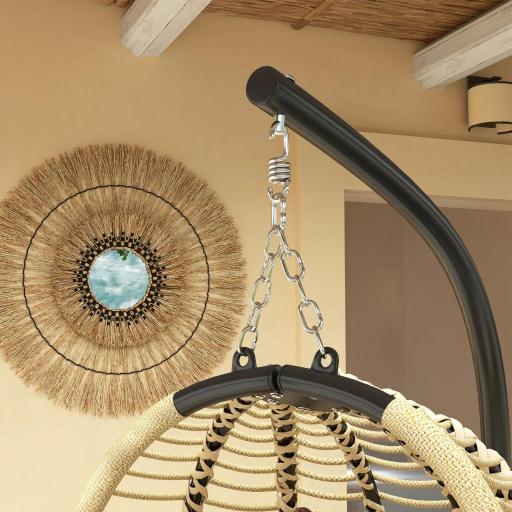 Silla Colgante con Soporte Cesta Plegable Cojín y Reposacabezas para Interior y Exterior Carga 120 kg Beige [6]