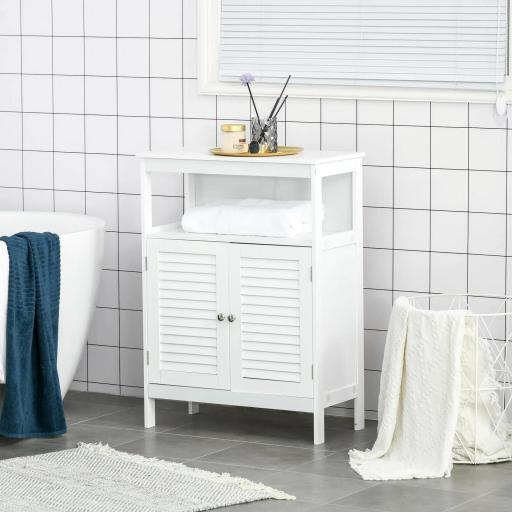 Mueble Auxiliar de Baño Armario para Baño con 2 Puertas de Persianas Estante Abierto Gran Espacio de Almacenamiento Diseño Moderno 60x30x81,6 cm Blanco