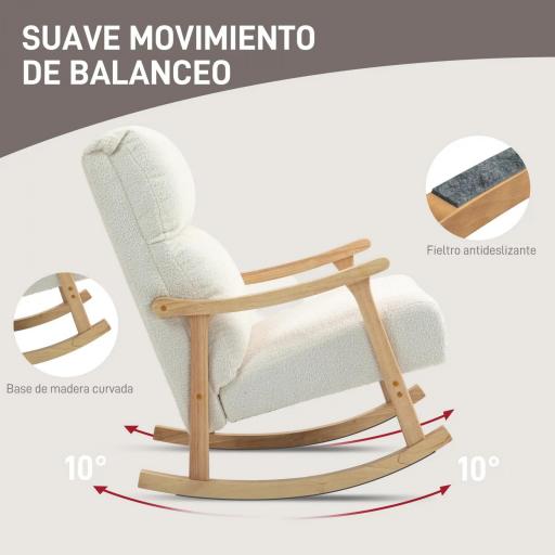 Silla Mecedora de Borreguito con Patas y Reposabrazos de Madera de Caucho Mecedora para Lactancia Carga 120 kg Crema [4]
