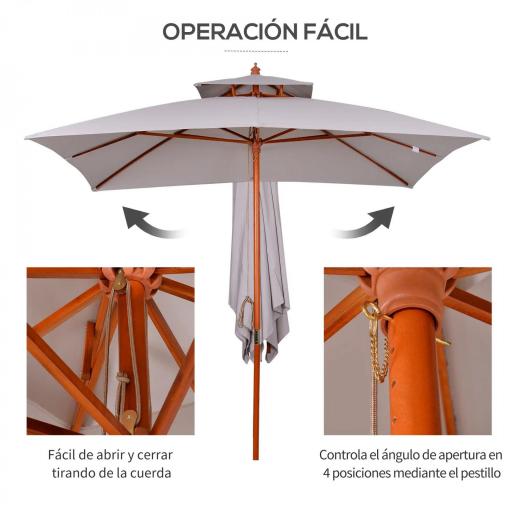 Sombrilla de Jardín 3x3x3 m con Doble Techo Sistema de Polea Impermeable para Terraza Balcón Exterior Gris [4]