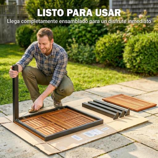 Mesa de Jardín Extensible 120/80x70 cm Estructura de Acero y Tablero de Madera de Acacia para 4-6 Personas Natural [3]