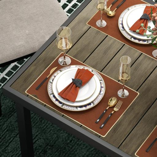 Mesa de Comedor Exterior 190x90x74 cm con Encimera de Listones y Estructura de Aluminio para Terraza Rústico y Negro [6]