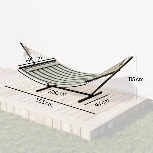 Hamaca con Soporte Hamaca de Jardín Portátil con Almohada Desmontable Barras Separadoras 353x94x115 cm Verde [1]