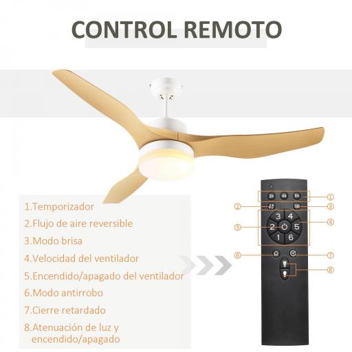 Ventilador de Techo Motor DC 20,5W Diámetro 132 cm Mando a Distancia Luz LED Ajustable de 3 Niveles 3 Aspas Reversibles [2]
