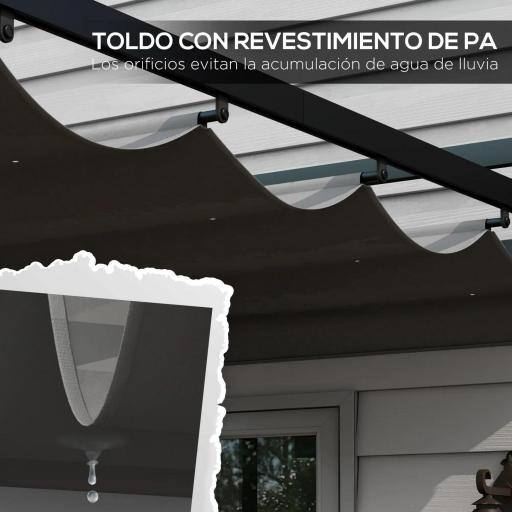 Cenador de Jardín 3x4 m con Techo Retráctil de Poliéster y 12 Orificios de Drenaje Pérgola para Terraza Gris Oscuro [2]