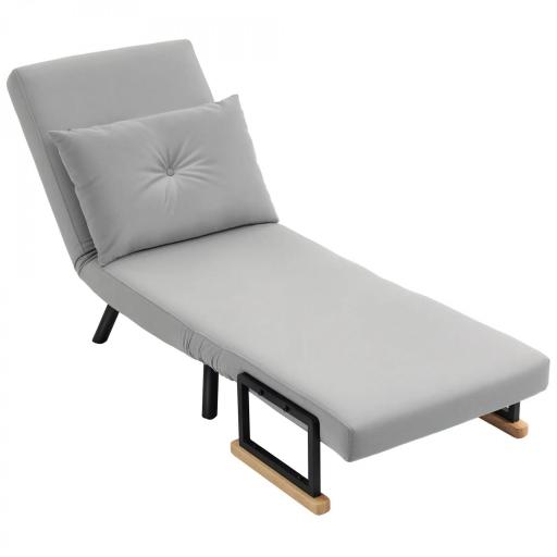 Sofá Cama Individual Plegable Sofá Cama Convertible 4 en 1 Respaldo Ajustable de 5 Niveles y Almohada 63x73x81 cm Gris [8]