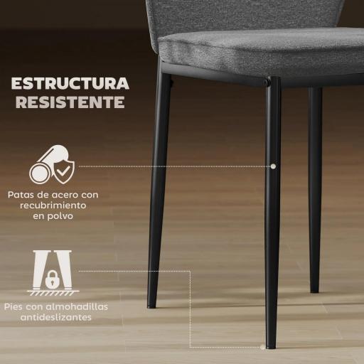 Conjunto de 2 Sillas de Comedor con Tapizado de Terciopelo Sintético Respaldo Curvo y Patas de Acero 45x57x86 cm Gris [5]