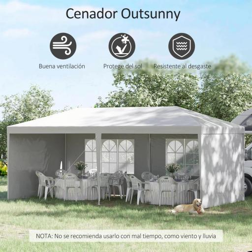 Carpa de Jardín 6x3m con 4 Paredes Laterales 2 Ventanas Visibles Cenador Gazebo de Exterior para Fiestas Eventos Blanco [3]