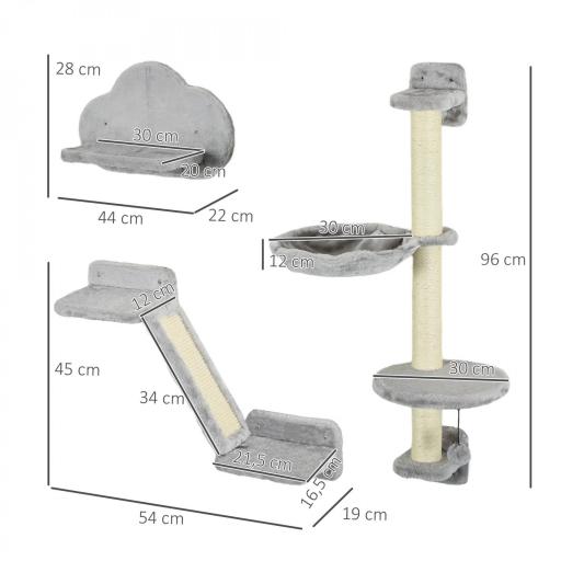 Juego de Pared de Escalada para Gatos de 3 Piezas con Hamaca Rampa con Rascador Plataforma en Forma de Nube Gris [1]