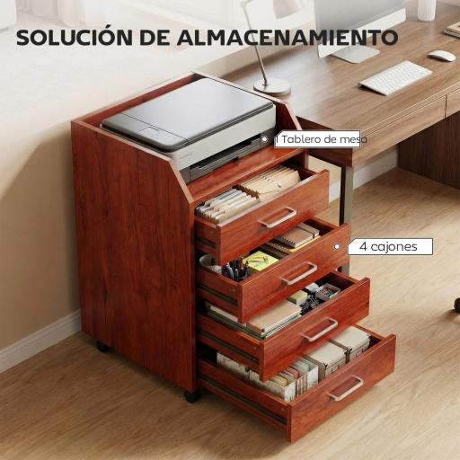 Cajonera de Escritorio con Ruedas Cajonera de Oficina con 4 Cajones Archivador Móvil para Estudio 40x36x65 cm Marrón [4]