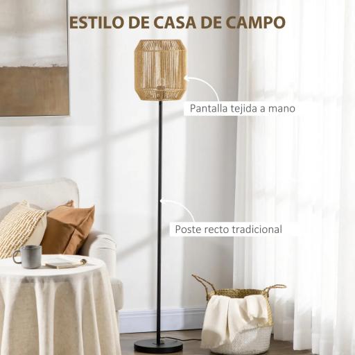 Lámpara de Pie para Salón con Pantalla de Cuerda de Papel para Salón Dormitorio Ø26x164 cm Natural y Negro [2]