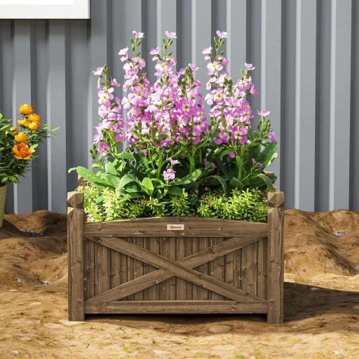 Jardinera de Madera Elevada para Cultivar Plantas Flores Hierba para Jardín Balcón Terraza 60x39x37 cm Café Oscuro [3]