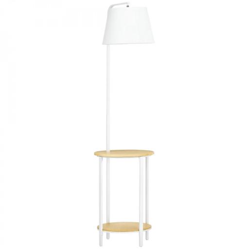 Lámpara de Pie Moderna con Mesita Pantalla de Lino Interruptor de Pie para Salón Dormitorio 43x39,5x162 cm Blanco [9]