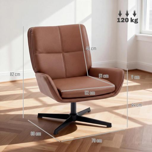 Butaca de Salón Tapizado en PU Sillón Lectura con Asiento Acolchado Reposabrazos Patas Metálicas Marrón [7]
