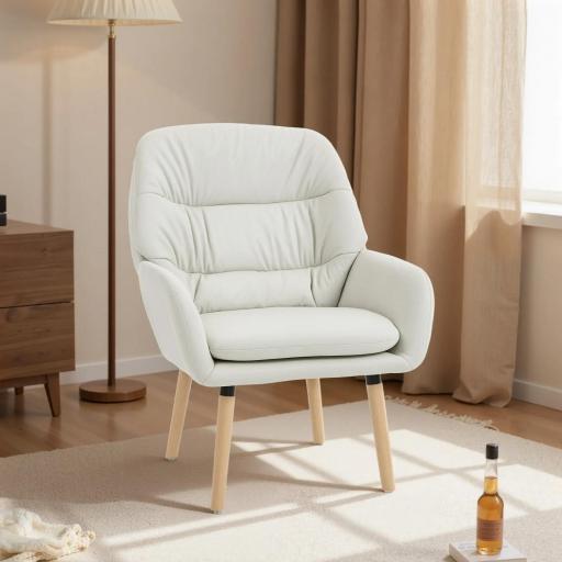 Sillón de Salón Moderno Acolchado de Doble Capa Tapizado en Cuero Sintético Patas de Madera 68x74x89 cm Crema [6]