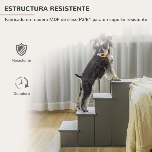 Escalera para Mascotas Escalones para Perros Gatos con Acolchados Desmontables Carga 30 kg 40x59x54,2 cm Gris [3]