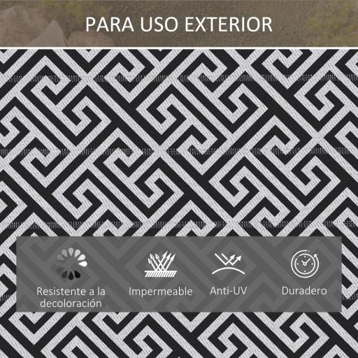 Alfombra de Exterior Reversible 182x274 cm con Patrón Geométrico Acabado Impermeable Blanco y Negro [6]