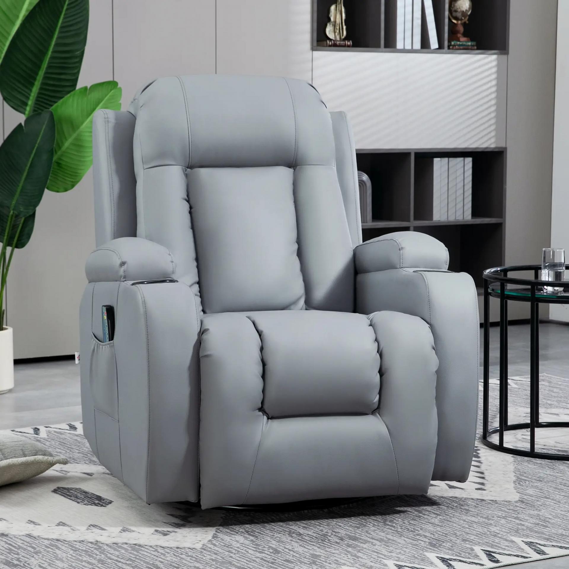 Sillón de Masaje Reclinable con 8 Puntos de Masaje Función de Calefacción Giratorio Mando a Distancia 85x94x104 cm Gris