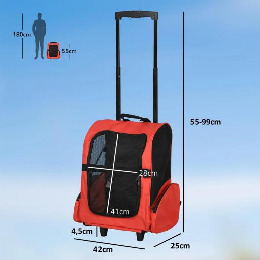 Transportin Carrito Perro 2 en 1 Mochila Carrito 42x25x55 cm Mascotas Perro Gato Rojo [1]