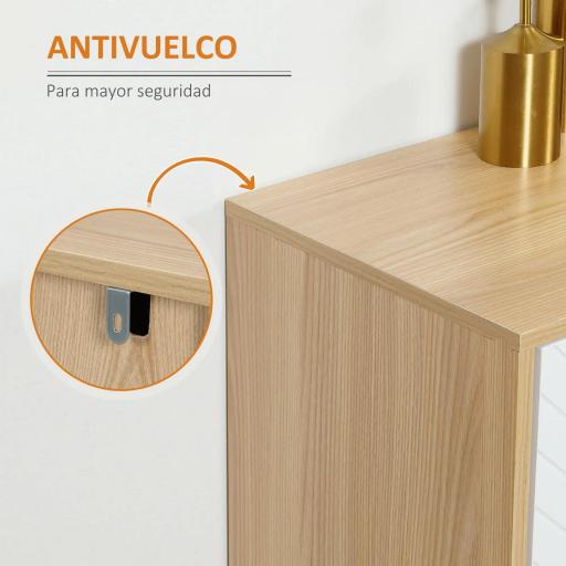 Mueble Buffet Auxiliar con Estantes Ajustables 2 Armarios y Antivuelco Carga 50 kg 120x35x77,4 cm Blanco y Natural [4]