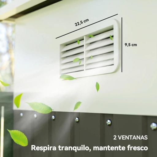 Cobertizo de Jardín 280x345x201 cm 8,9 m² para Almacenamiento de Herramientas con Puerta y 2 Ventanas Gris [6]