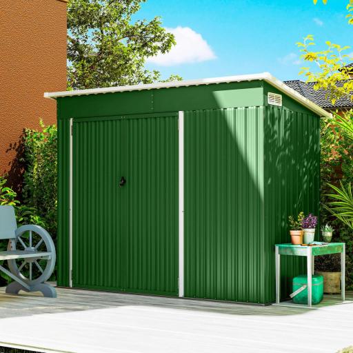Cobertizo de Jardín Exterior 2,7 m² 234x132x185 cm con Triple Puerta Cerradura y Ranuras de Ventilación Verde [5]