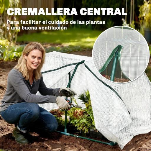 Invernadero de Terraza 100x70x60 cm Vivero Casero Pequeño de Jardín con Cremallera para Cultivos Plantas Flores Marco de Acero Cubierta de PE 140g/m² Blanco [2]