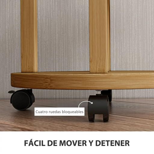 Soporte para Plantas de Bambú con Ruedas de 5 Niveles Estantería Redonda para Plantas para Esquina 33x33x90 cm Natural [4]