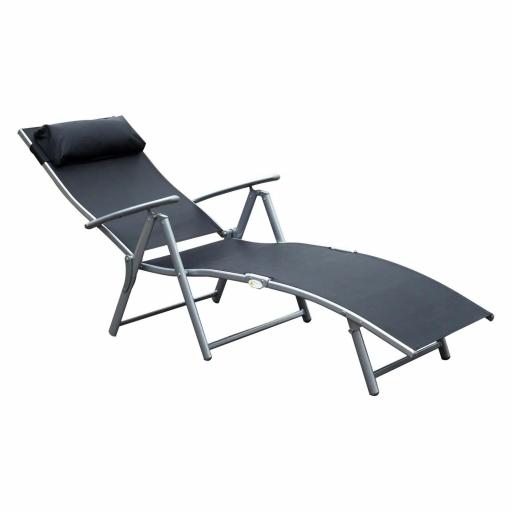 Tumbona de Jardín Plegable con Respaldo Ajustable en 7 Niveles Almohada y Reposabrazos 137x63,5x100,5 cm Negro [6]