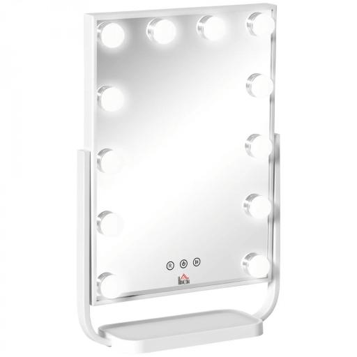 Espejo de Maquillaje con Luz Espejo Hollywood de Mesa con 12 LED 3 Modos y Luz Ajustable Pantalla Táctil y Función de Memoria para Dormitorio Baño 32,8x11x47,4 cm Blanco [9]