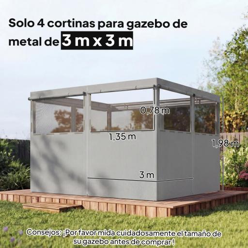  4 Paredes Laterales para Cenador 3x3 m Laterales de Carpa con 8 Ventanas Protección UV 30+ Impermeable Gris Claro [1]