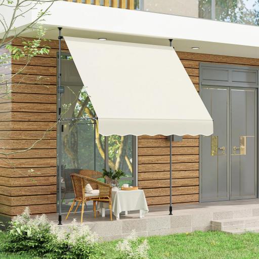 Toldo Manual Retráctil 200x120x210-310 cm para Balcón y Terraza con Altura Ajustable con Manivela Crema