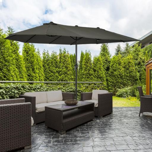 Sombrilla Doble para Jardín 460x270x240 cm Parasol Anti UV con Manivela para Exterior Patio Terraza Piscina Color Gris [8]