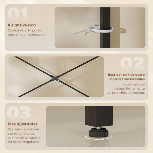 Estantería de Cocina con 2 Tomacorrientes Estante para Microondas Estante Ajustable Ganchos 60x42x137 cm Marrón Rústico [1]
