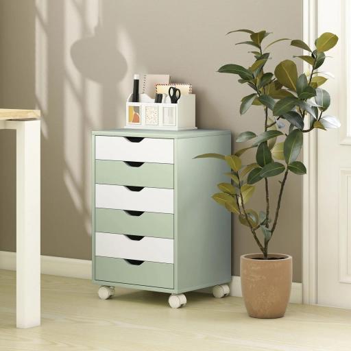 Cajonera Escritorio Archivador Móvil con 6 Cajones Ruedas Guías Deslizantes Silenciosas para Oficina Casa Verde [8]