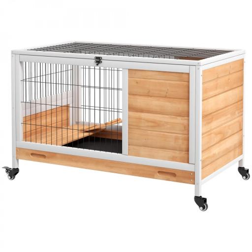 Jaula de Conejos Conejera para Mascotas Pequeñas con Techo Abrible y Bandeja Extraíble 90x53x59 cm Natural [8]