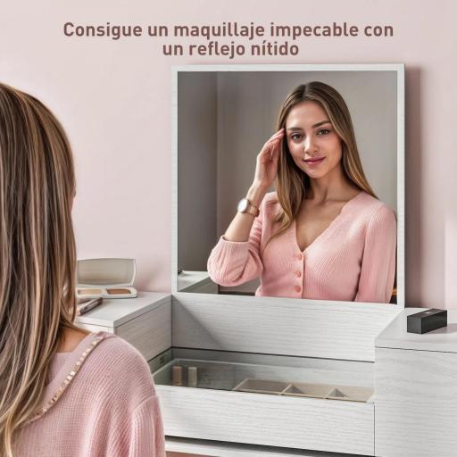 Tocador Elegante con Espejo Cuadrado y Cajones Organizadores 105,5x30x130,5 cm Blanco y Dorado [5]