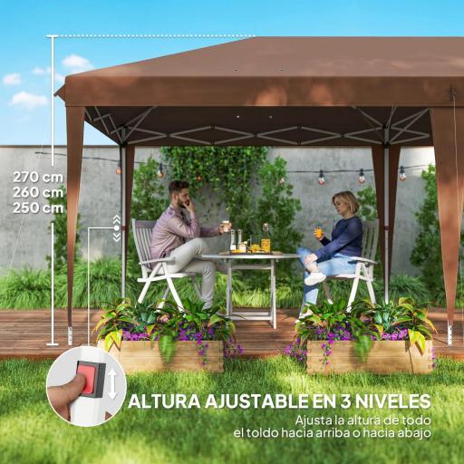 Carpa Plegable 6x3 m con Altura Ajustable en 3 Niveles Bolsa de Transporte Anti-UV y Marco de Acero Café [6]