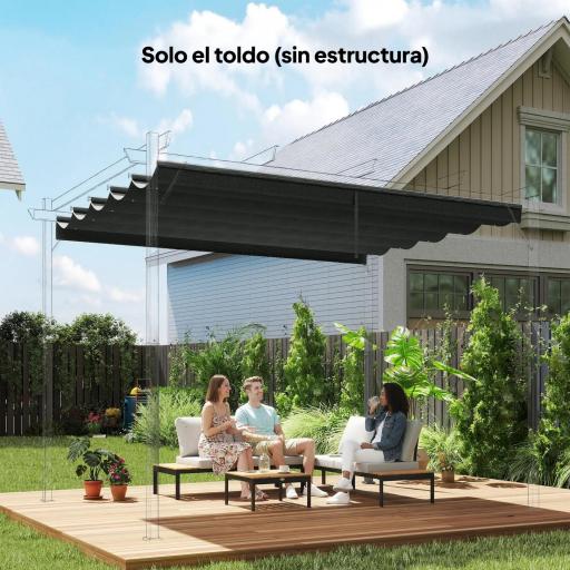 Cubierta para Techo Retráctil de 2,5x2,55m para Pérgola 3x3 Tela de Repuesto con 10 Orificios de Drenaje Gris Oscuro [8]