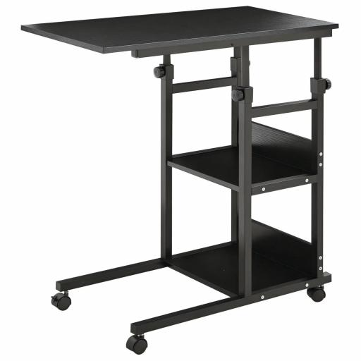 Mesa Auxiliar con Ruedas 80x40 cm Mesa para Sofá en Forma de C con Altura Ajustable 3 Niveles de 72-82 cm Marco de Metal para Salón Cocina Negro [9]