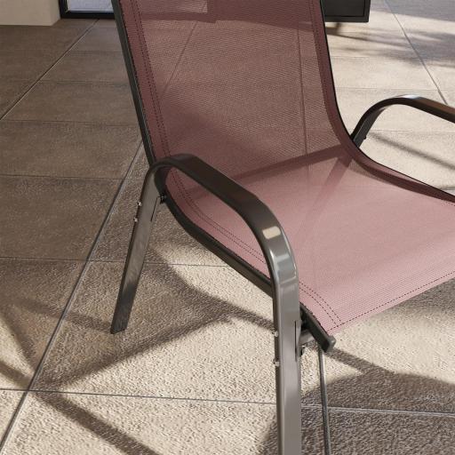 Set de 4 Sillas de Exterior Apilables Asiento de Malla Respaldo Alto y Marco de Acero para Jardín Marrón Oscuro y Negro [6]